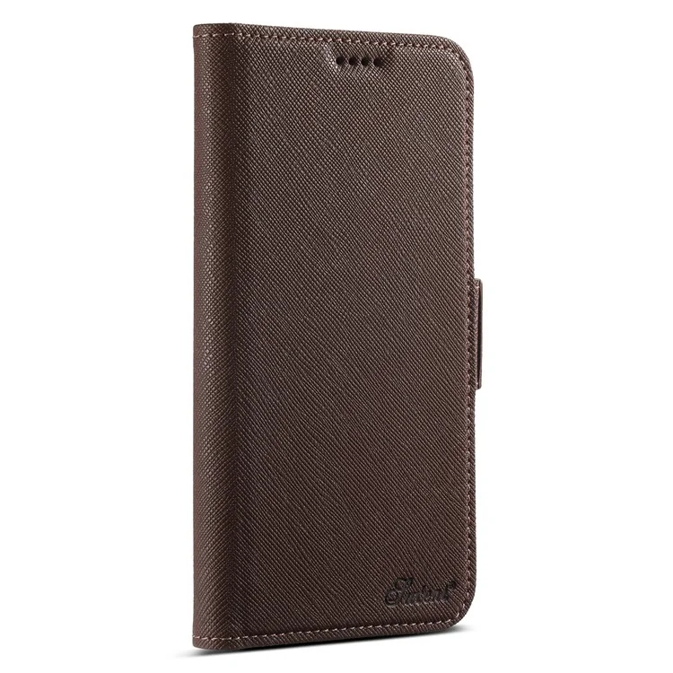 SUTENI J08 For iPhone 15 Pro Max Case Compatible with MagSafe Cross Texture Leather Wallet Phone Cover - Brown