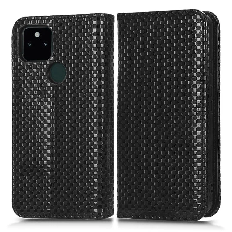 Per Google Pixel 5a 5G Grid Texture Magnetica Auto-abbodorbed Case PU Portafoglio in Pelle Follio Flip Cover - Nero