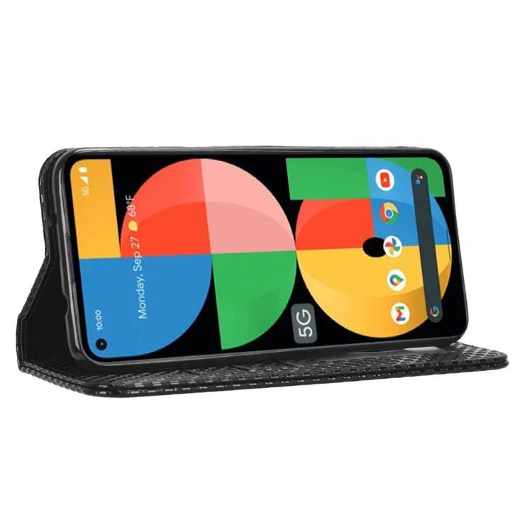 Per Google Pixel 5a 5G Grid Texture Magnetica Auto-abbodorbed Case PU Portafoglio in Pelle Follio Flip Cover - Nero