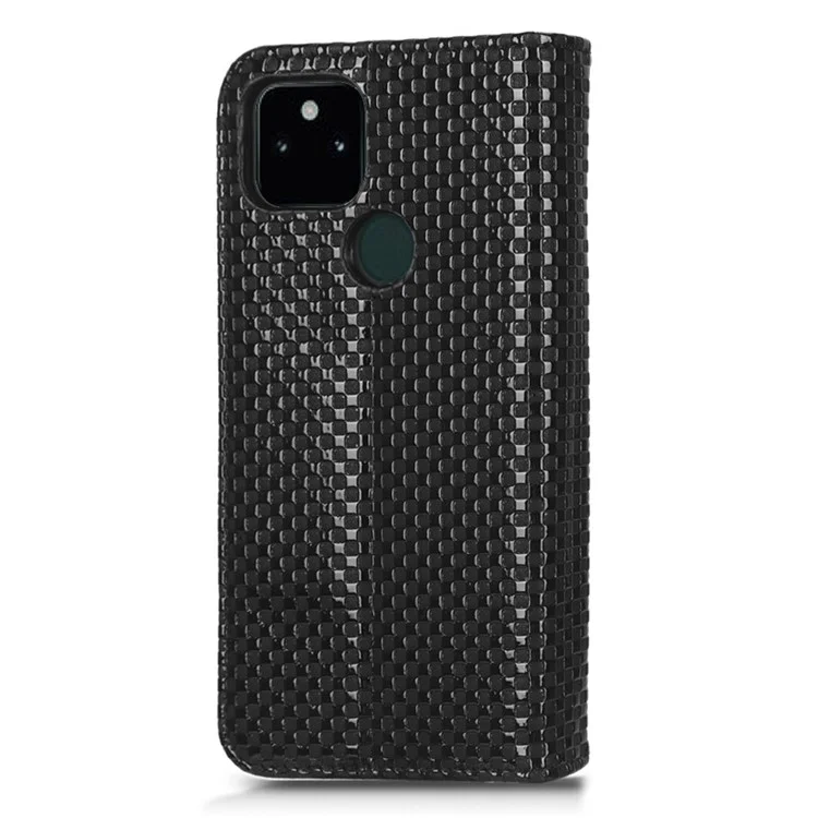 Per Google Pixel 5a 5G Grid Texture Magnetica Auto-abbodorbed Case PU Portafoglio in Pelle Follio Flip Cover - Nero