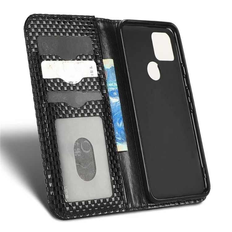 Pour Google Pixel 5 Grid Texture Shockproof Phone Cover PU Leather Magnetic Auto Phone Closing Case with Wallet Stand - Black