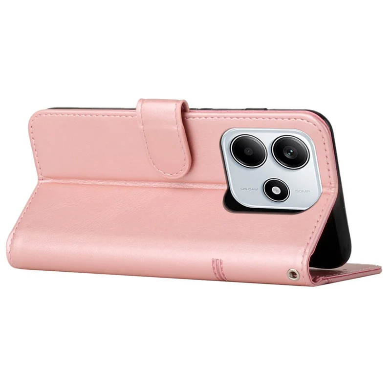 Coque pour Xiaomi Redmi Note 14 5G, étui de protection en cuir avec support - Rose gold