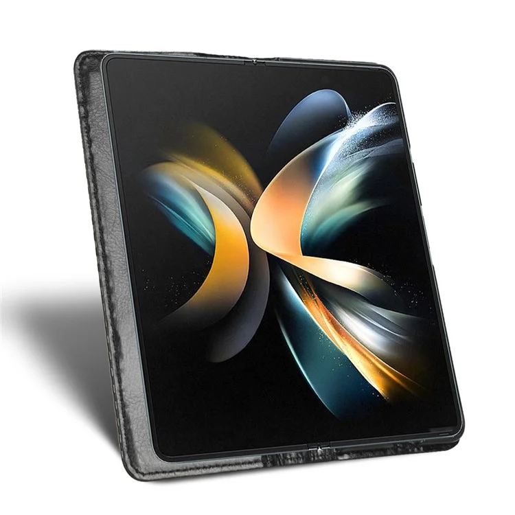 Per Samsung Galaxy Z Fold4 5G Cover per telefono in pelle PU con texture a griglia, supporto pieghevole, chiusura magnetica automatica - Nero