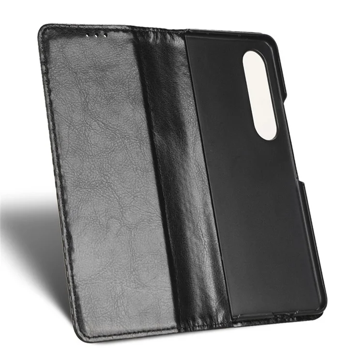 Per Samsung Galaxy Z Fold4 5G Cover per telefono in pelle PU con texture a griglia, supporto pieghevole, chiusura magnetica automatica - Nero