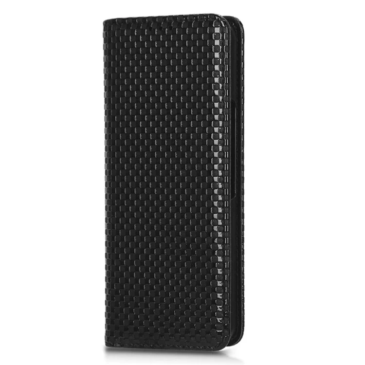 Per Samsung Galaxy Z Fold4 5G Cover per telefono in pelle PU con texture a griglia, supporto pieghevole, chiusura magnetica automatica - Nero