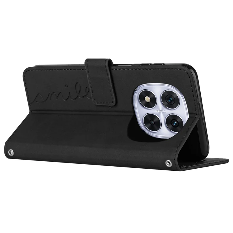 Futerał na Xiaomi Redmi Note 14 Pro+ 5G / Note 14 Pro 5G / Poco X7 5G z podstawką, pokrowiec z syntetycznej skóry PU z nadrukiem - Czarny