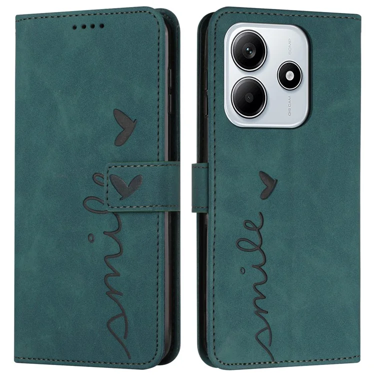 Case for Xiaomi Redmi Note 14 5G, viewing stand, PU leather phone case with embossed pattern - Green