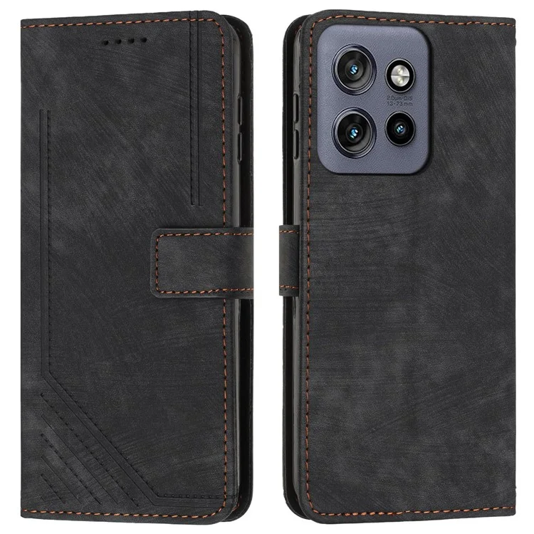 Custodia in pelle con linee impresse per Motorola Edge 50 Neo 5G / Moto S50 5G, con supporto pieghevole - Nero