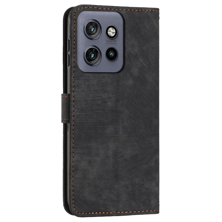 Custodia in pelle con linee impresse per Motorola Edge 50 Neo 5G / Moto S50 5G, con supporto pieghevole - Nero