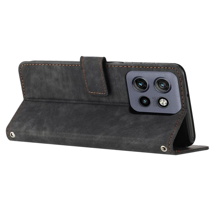 Custodia in pelle con linee impresse per Motorola Edge 50 Neo 5G / Moto S50 5G, con supporto pieghevole - Nero