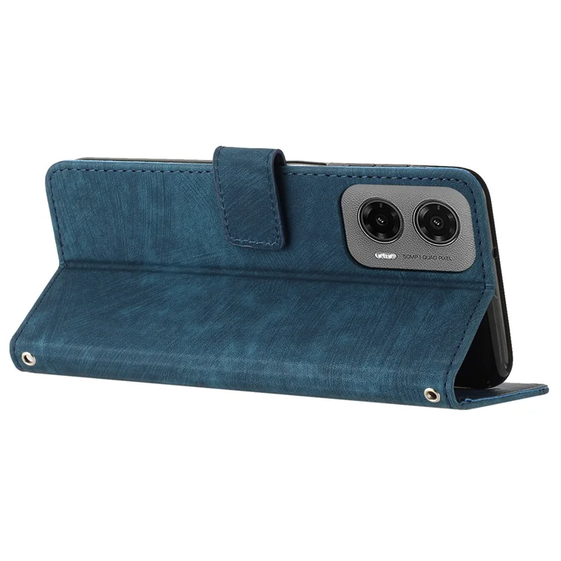 Funda de teléfono de cuero con líneas impresas y soporte plegable para Motorola Moto G35 5G - Zafiro
