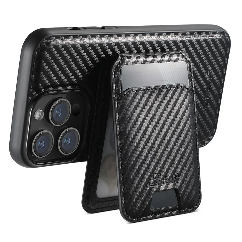 Étui magnétique SUTENI H18 pour iPhone 13 Pro en texture fibre de carbone, en cuir et TPU avec sac à cartes amovible