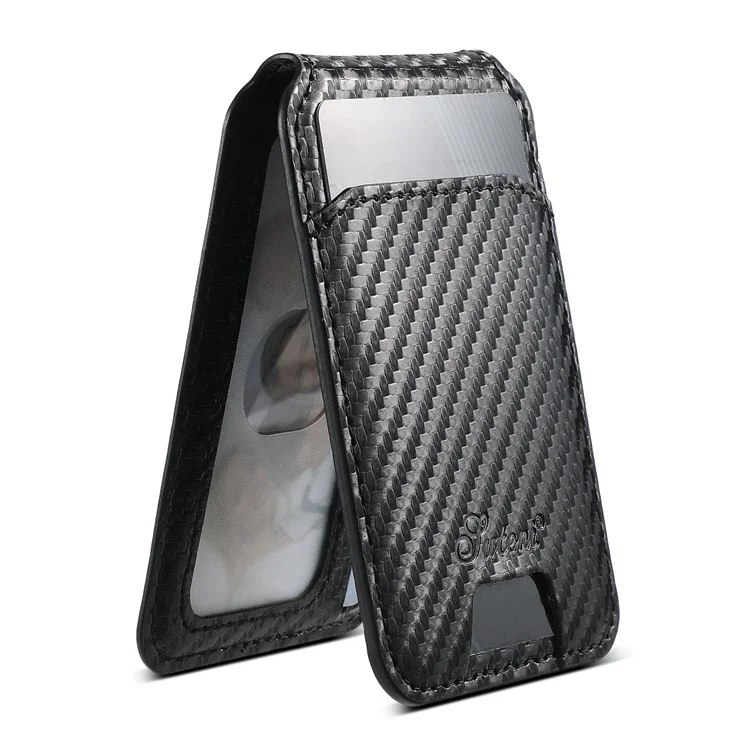 SUTENI H18 For iPhone 14 Pro Max Magnetic Case Carbon Fiber Texture Leather+TPU Cover with Detachable Card Bag