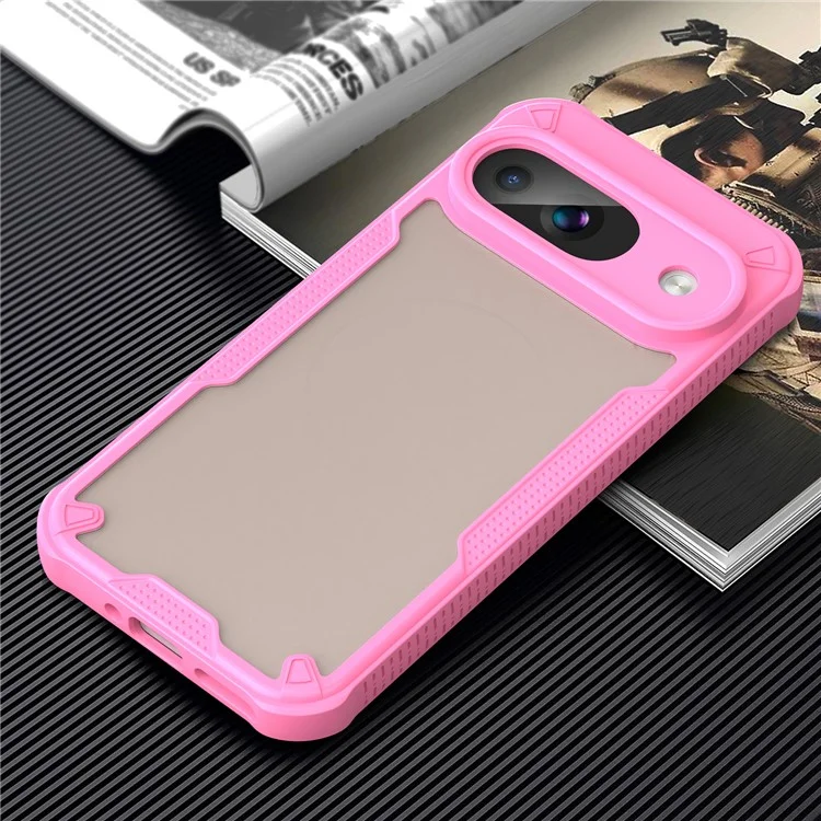 Custodia per Google Pixel 9 serie Armor, in PC+TPU, finitura semi-trasparente e opaca, cover protettiva per telefono - Rosa