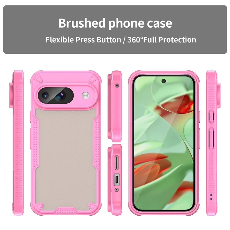 Custodia per Google Pixel 9 serie Armor, in PC+TPU, finitura semi-trasparente e opaca, cover protettiva per telefono - Rosa