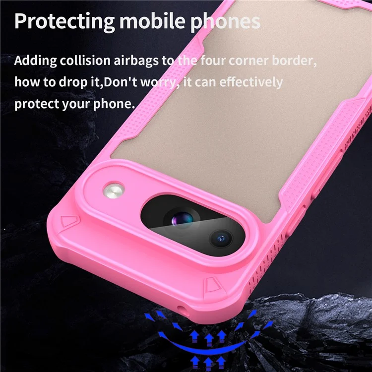 Custodia per Google Pixel 9 serie Armor, in PC+TPU, finitura semi-trasparente e opaca, cover protettiva per telefono - Rosa