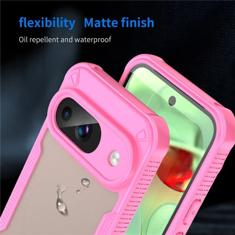 Custodia per Google Pixel 9 serie Armor, in PC+TPU, finitura semi-trasparente e opaca, cover protettiva per telefono - Rosa
