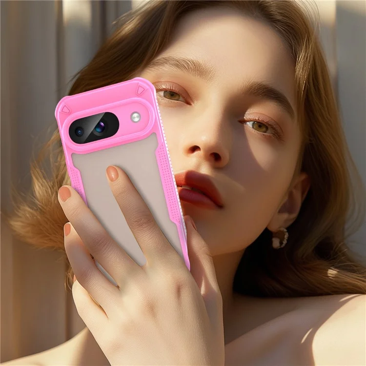Custodia per Google Pixel 9 serie Armor, in PC+TPU, finitura semi-trasparente e opaca, cover protettiva per telefono - Rosa