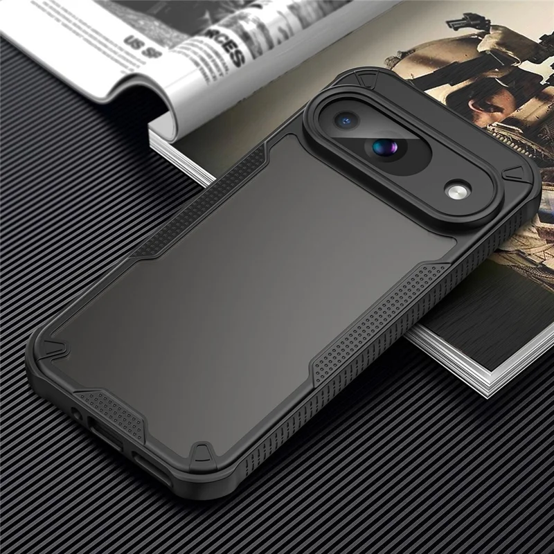 Armor Series For Google Pixel 9 Case PC+TPU Semi-Transparent Frosted Finish Protective Phone Cover - Black