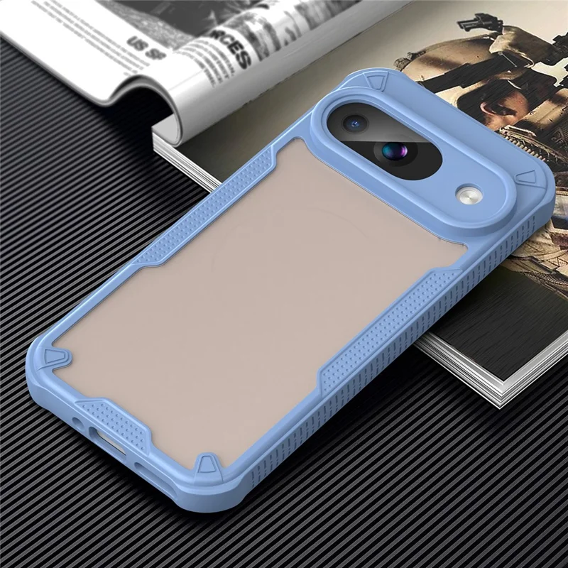 Armor Series For Google Pixel 9 Case PC+TPU Semi-Transparent Frosted Finish Protective Phone Cover - Blue