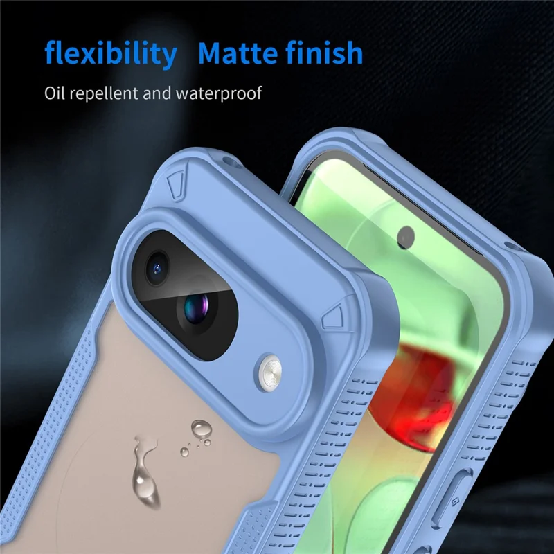 Armor Series For Google Pixel 9 Case PC+TPU Semi-Transparent Frosted Finish Protective Phone Cover - Blue