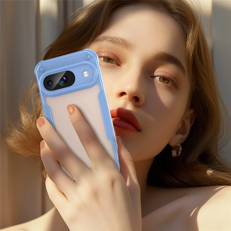 Armor Series For Google Pixel 9 Case PC+TPU Semi-Transparent Frosted Finish Protective Phone Cover - Blue