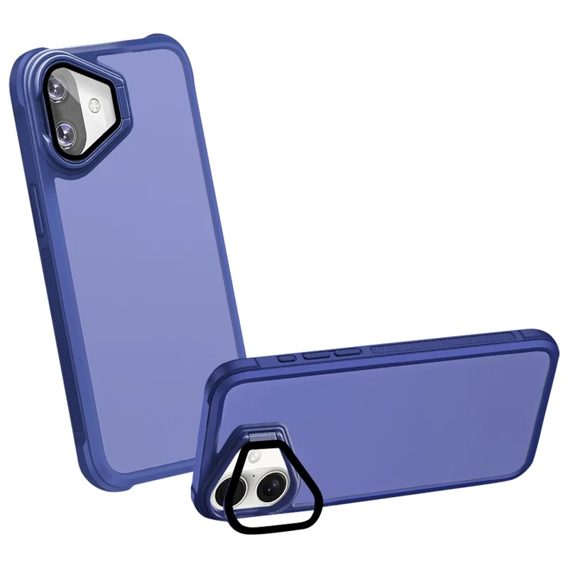For iPhone 16 Case with Lens Cover Kickstand Skin-Touch PC+TPU Phone Protector - Blue
