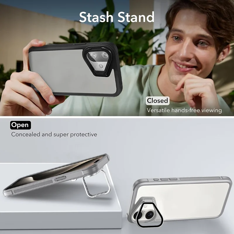 For iPhone 16 Case with Lens Cover Kickstand Skin-Touch PC+TPU Phone Protector - Blue