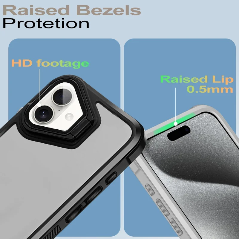 For iPhone 16 Case with Lens Cover Kickstand Skin-Touch PC+TPU Phone Protector - Blue