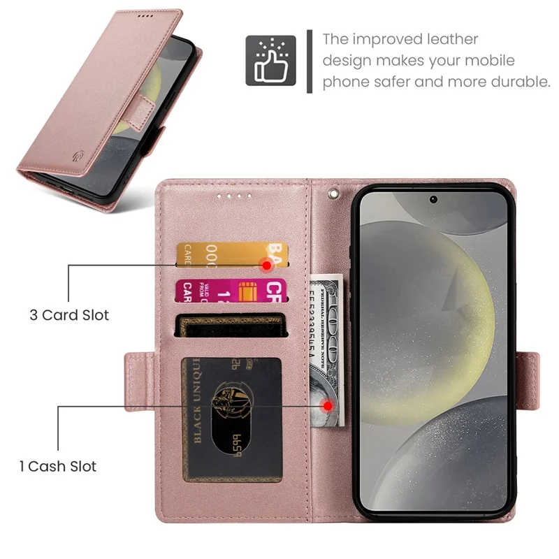 DF-010 Per Custodia Stand per Samsung Galaxy S25 in Pelle PU - Oro Rosa