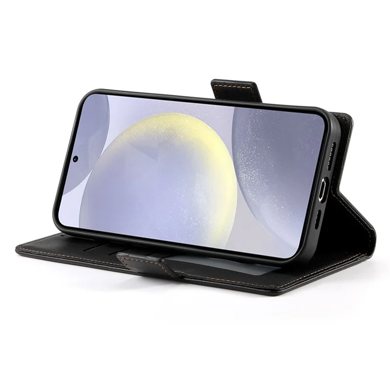 DF-010 For Samsung Galaxy S25+ Stand Case PU Leather Wallet Phone Cover - Black