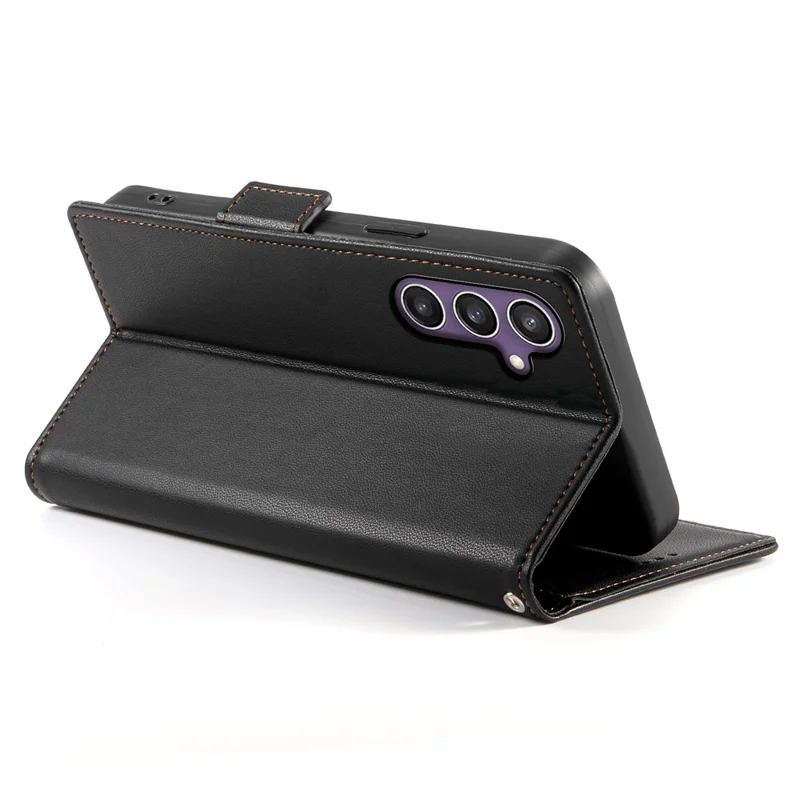 DF-010 For Samsung Galaxy S25+ Stand Case PU Leather Wallet Phone Cover - Black