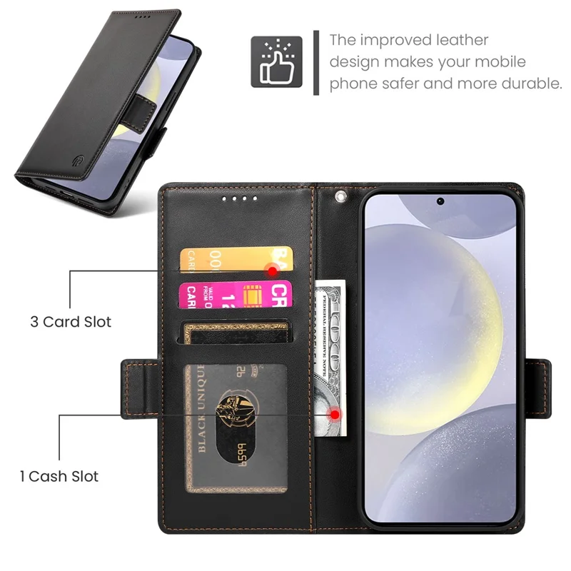 DF-010 For Samsung Galaxy S25+ Stand Case PU Leather Wallet Phone Cover - Black