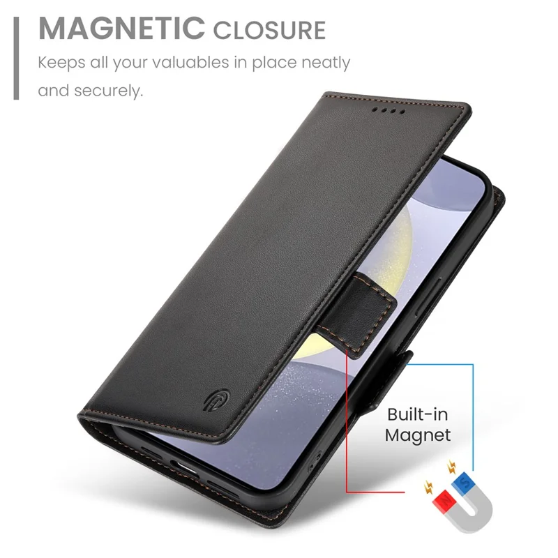 DF-010 For Samsung Galaxy S25+ Stand Case PU Leather Wallet Phone Cover - Black