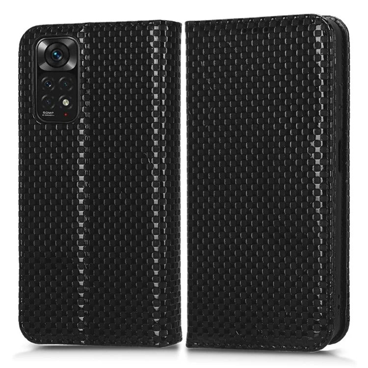 Para Xiaomi Redmi Note 11 4G (Qualcomm) / Nota 11S 4G Grid Textura PU Case de Cuero Cierre Magnética Fuerra de la Billetera Del Teléfono - Negro