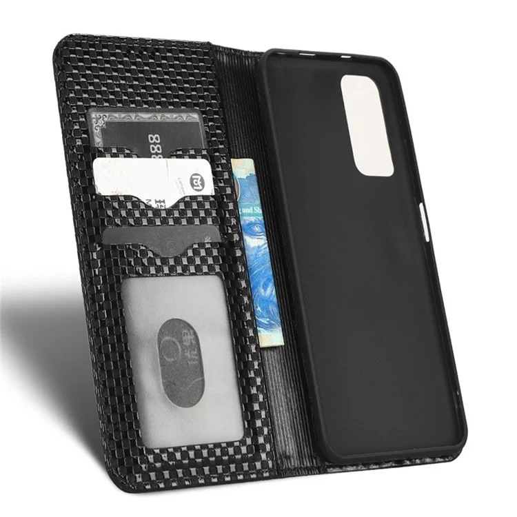 Para Xiaomi Redmi Note 11 4G (Qualcomm) / Nota 11S 4G Grid Textura PU Case de Cuero Cierre Magnética Fuerra de la Billetera Del Teléfono - Negro