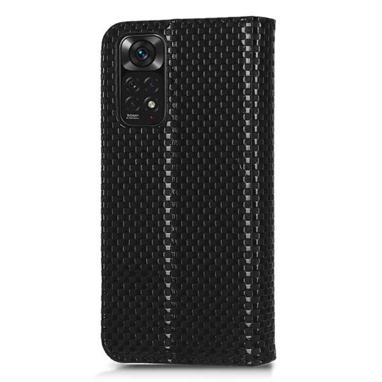 Para Xiaomi Redmi Note 11 4G (Qualcomm) / Nota 11S 4G Grid Textura PU Case de Cuero Cierre Magnética Fuerra de la Billetera Del Teléfono - Negro