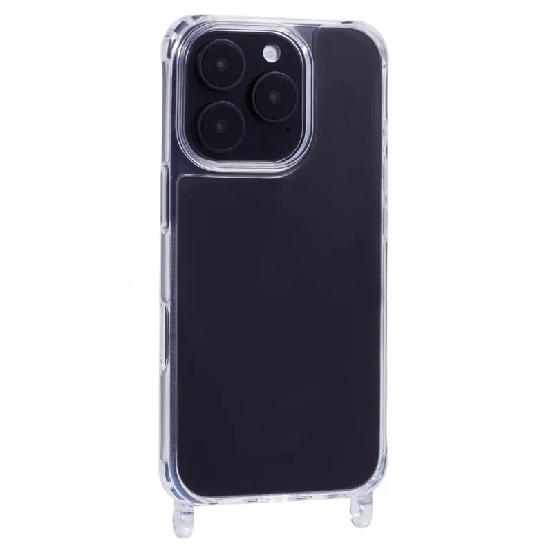 Capa para iPhone 16 Pro Max PC+TPU de 1,5 mm com cobertura de telefone transparente e orifícios para cordão