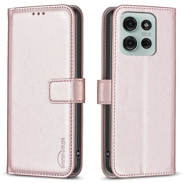 BINFEN COLOR BF17 Per Motorola Moto G75 5G Custodia Portafoglio Folio Flip in pelle - Oro rosa