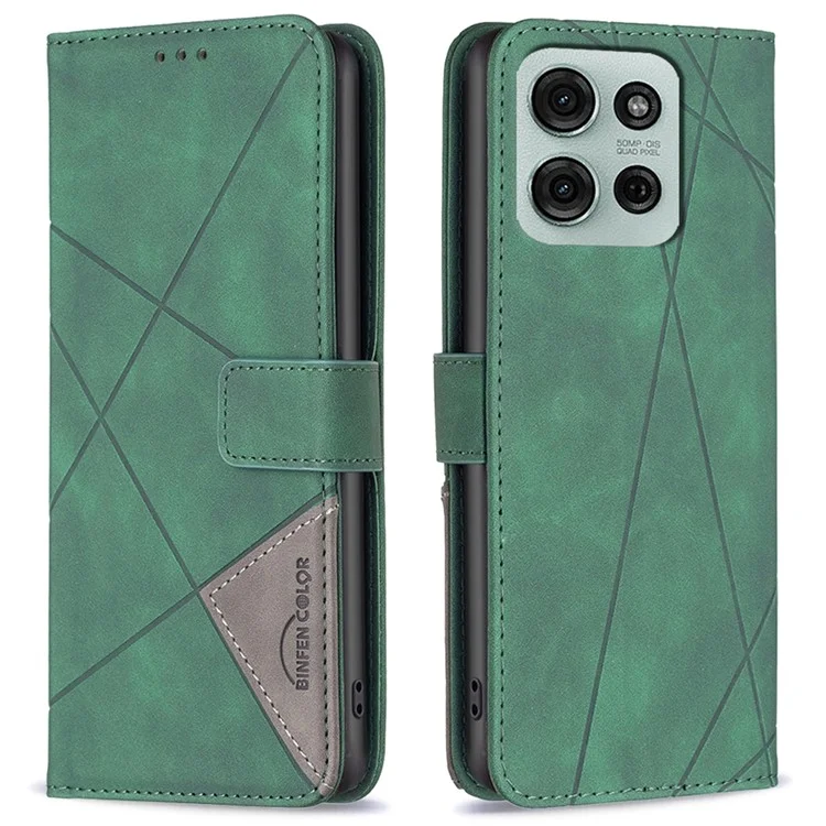Custodia in pelle BINFEN COLOR BF05 per Motorola Moto G75 5G, con portafoglio e supporto - Verde