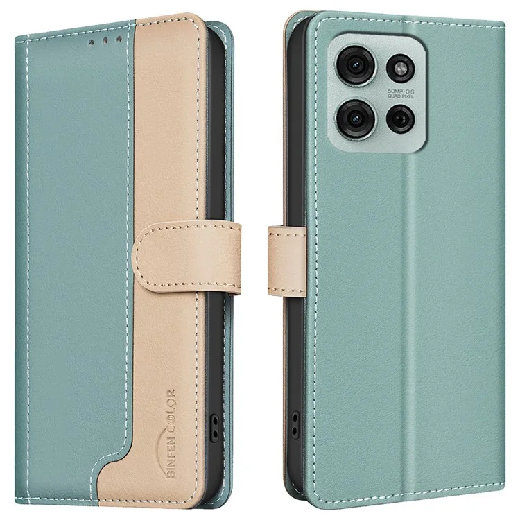 BINFEN COLOR BF33 per Motorola Moto G75 5G Custodia in pelle con colore a contrasto e blocco RFID - Verde
