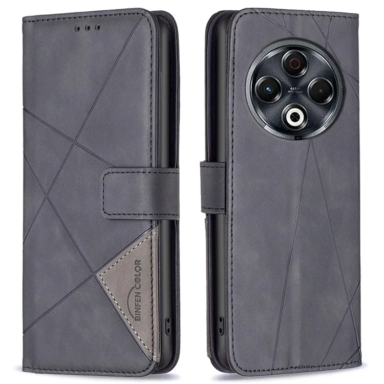 BINFEN COLOR For TECNO Spark 30 4G Phone Cases Wallet Stand Geometry Imprinted Leather Cover - Black
