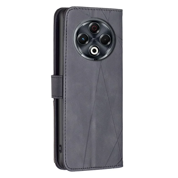 BINFEN COLOR For TECNO Spark 30 4G Phone Cases Wallet Stand Geometry Imprinted Leather Cover - Black