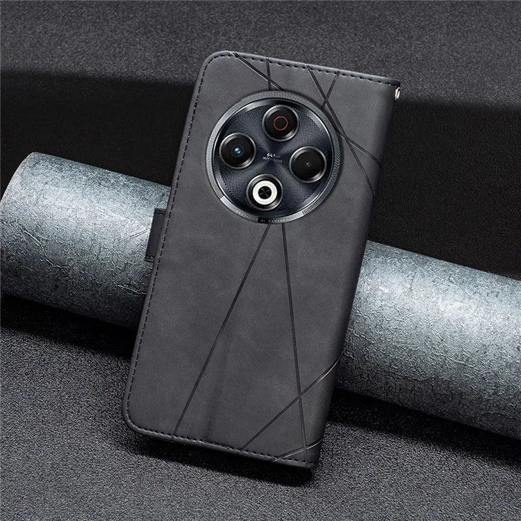 BINFEN COLOR For TECNO Spark 30 4G Phone Cases Wallet Stand Geometry Imprinted Leather Cover - Black