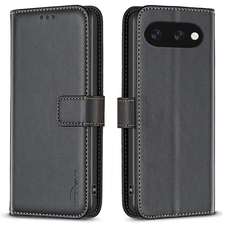 BINFEN COLOR BF17 Para o Caso da Google Pixel 9a, Carteira de Capa de Couro Dobrável - Preto