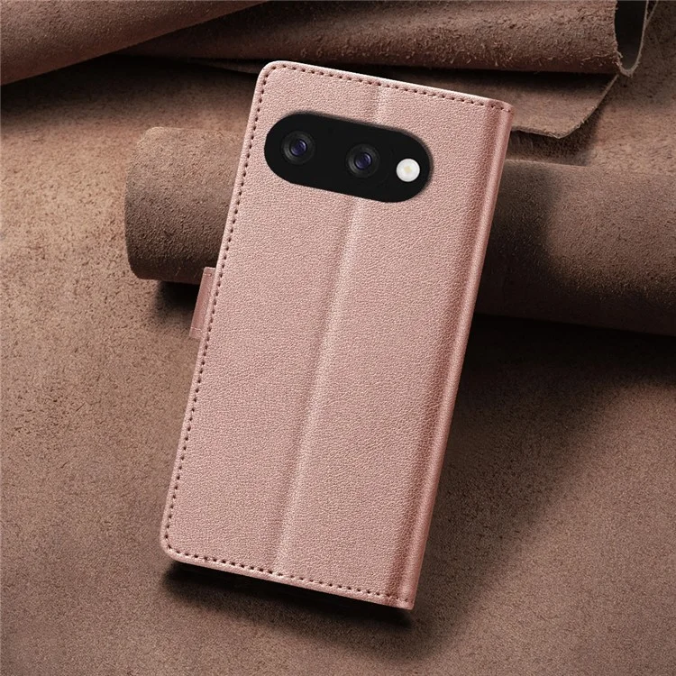 BINFEN COLOR BF32 For Google Pixel 9a Leather Case Wallet RFID Blocking Phone Cover - Rose Gold