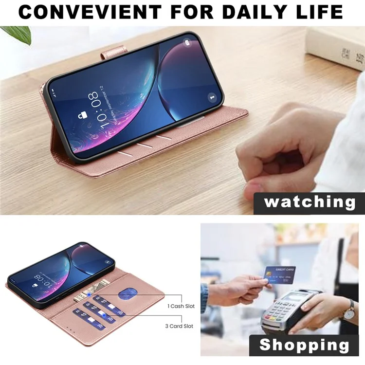 BINFEN COLOR BF32 For Google Pixel 9a Leather Case Wallet RFID Blocking Phone Cover - Rose Gold