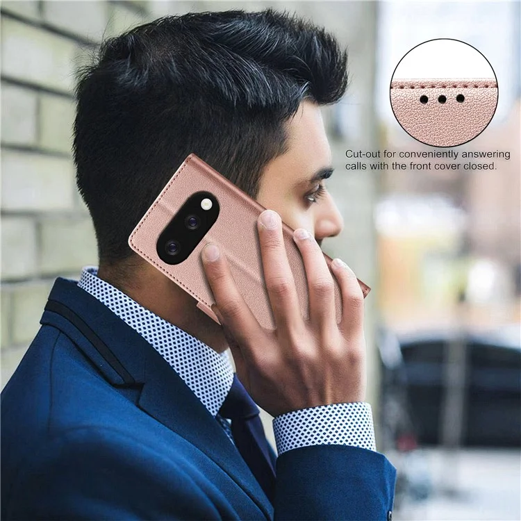 BINFEN COLOR BF32 For Google Pixel 9a Leather Case Wallet RFID Blocking Phone Cover - Rose Gold