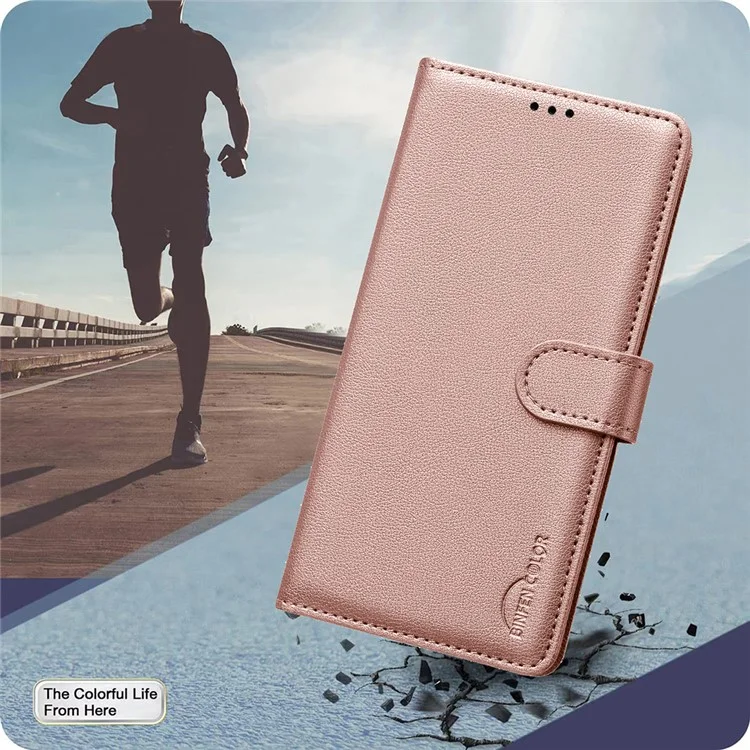 BINFEN COLOR BF32 For Google Pixel 9a Leather Case Wallet RFID Blocking Phone Cover - Rose Gold