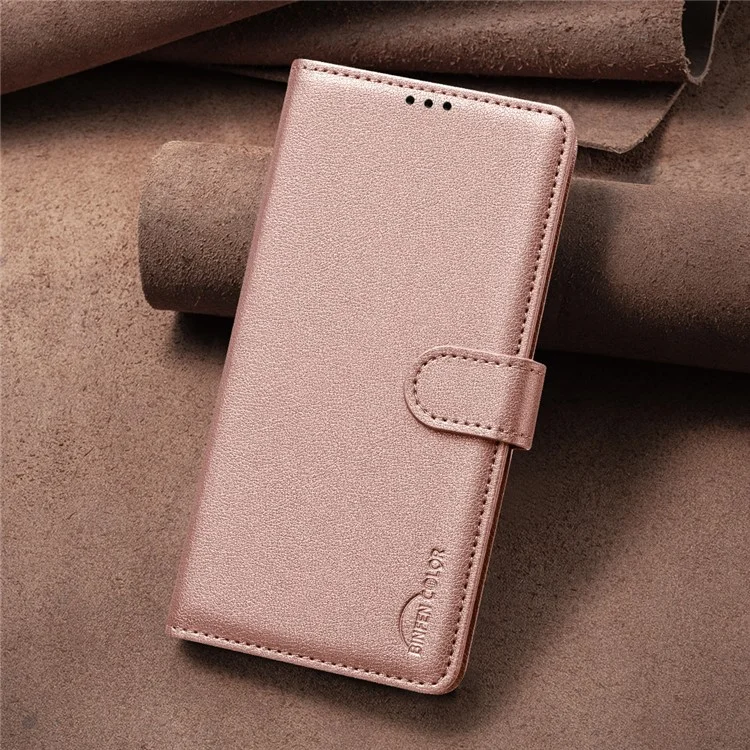 BINFEN COLOR BF32 For Google Pixel 9a Leather Case Wallet RFID Blocking Phone Cover - Rose Gold